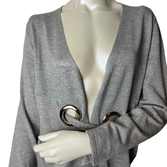 Coco Bleu Gray Long Sleeve Tie Knit Cardigan. - Picture 4 of 12